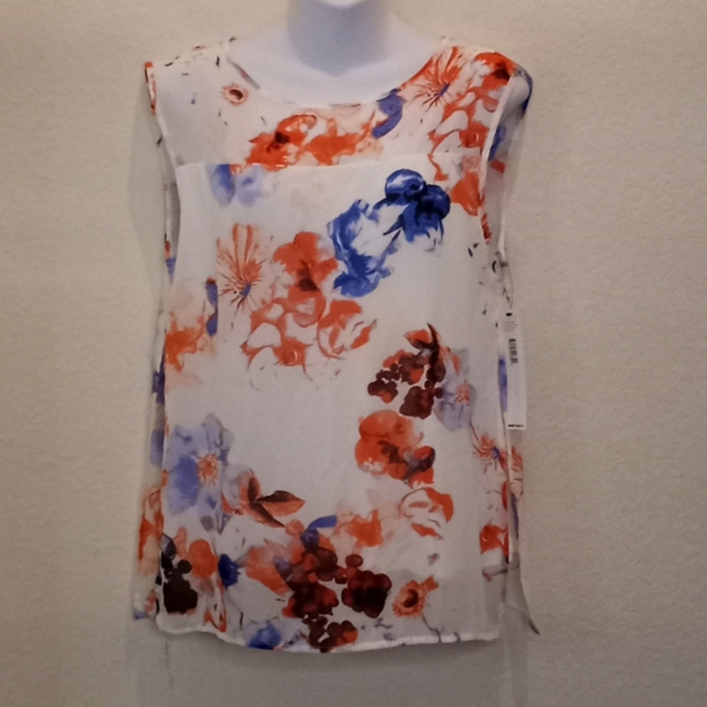 DKNYC Floral Print Sleeveless Chiffon Blouse